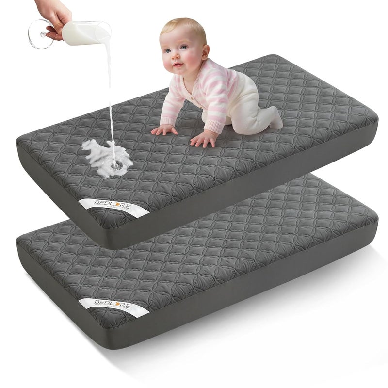 BEDLORE Waterproof Mattress Protector Crib, 2 Pack Soft Gray Mattress Pad, Noiseless Machine Washable Mattress Cover, Ultimate Protection for Your Baby's Crib Toddler Bed (52''x28'') - Image 1